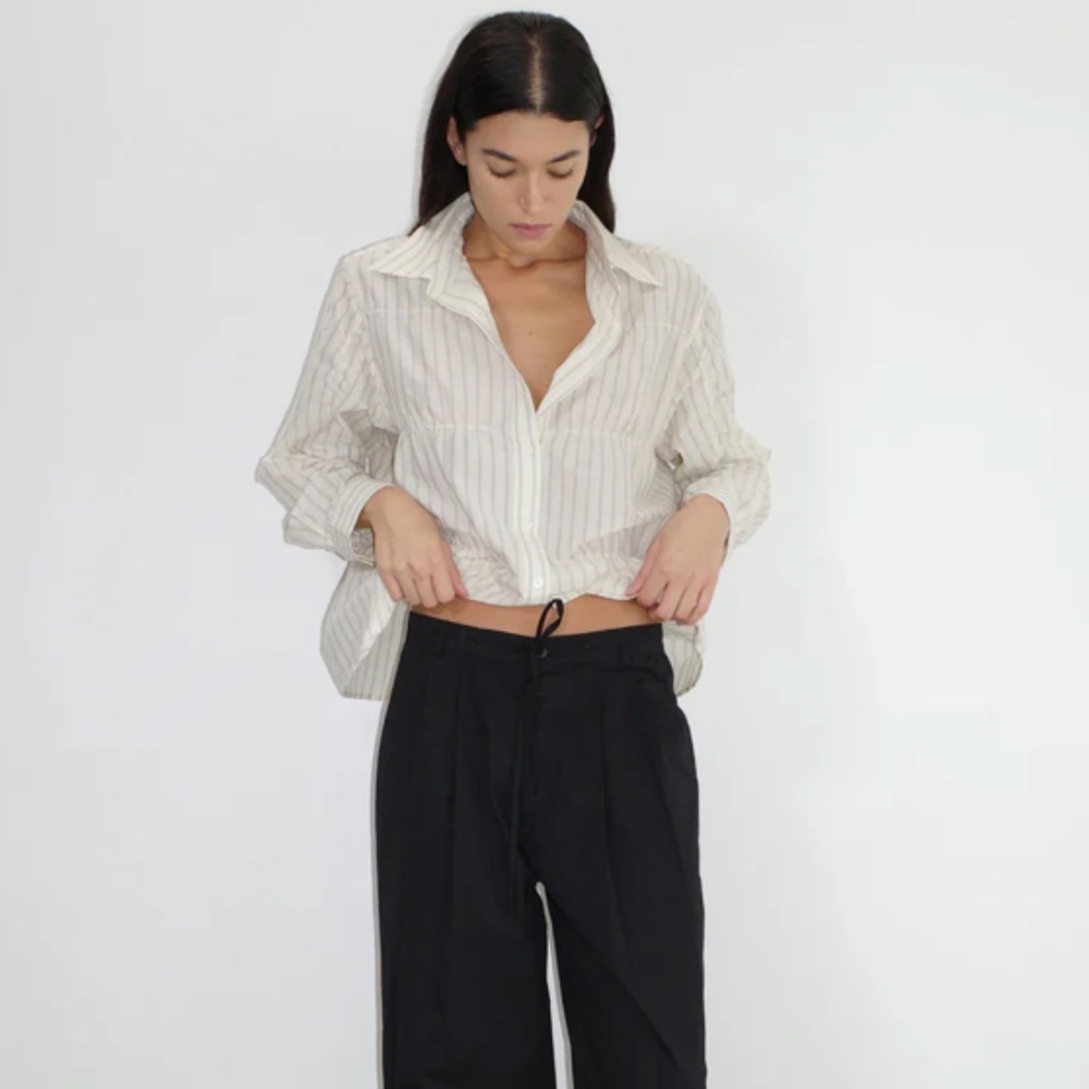 DEIJI STUDIOS Gathered Shirt in Raquette Stripe Elastic Seams 2025 FW Season XXS